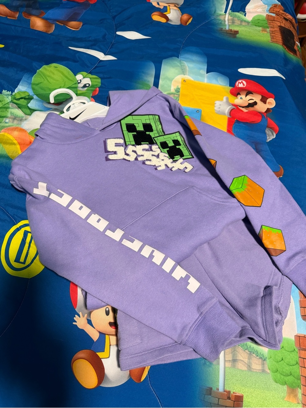 Kids Lavender Minecraft Hoodie with Creeper Graphics